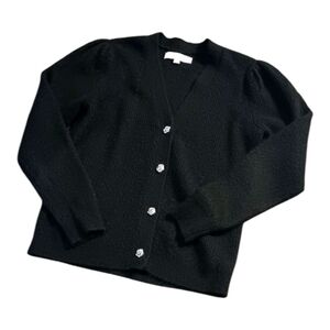 Ann Taylor LOFT Puff Sleeve Cardigan Sweater With Rhinestone Buttons